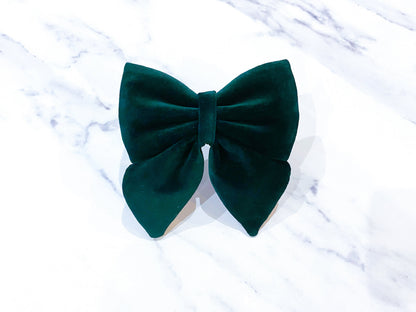Dark Green Velvet Dog Bow Tie or Sailor Bow: Handmade Pet Collar Accessory