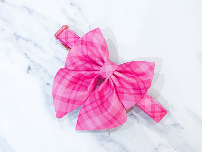 Valentine's day fuscia pink plaid dog bow – Available in sailor bow and bow tie style– Optional to upgrade with matching dog collar