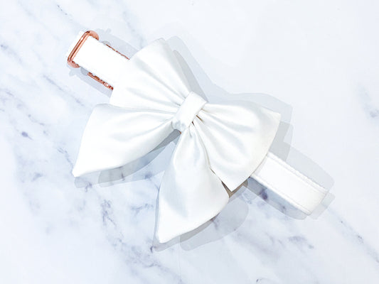 Ivory Wedding Dog Bow, Silk Satin, Bow Tie or Sailor Bow