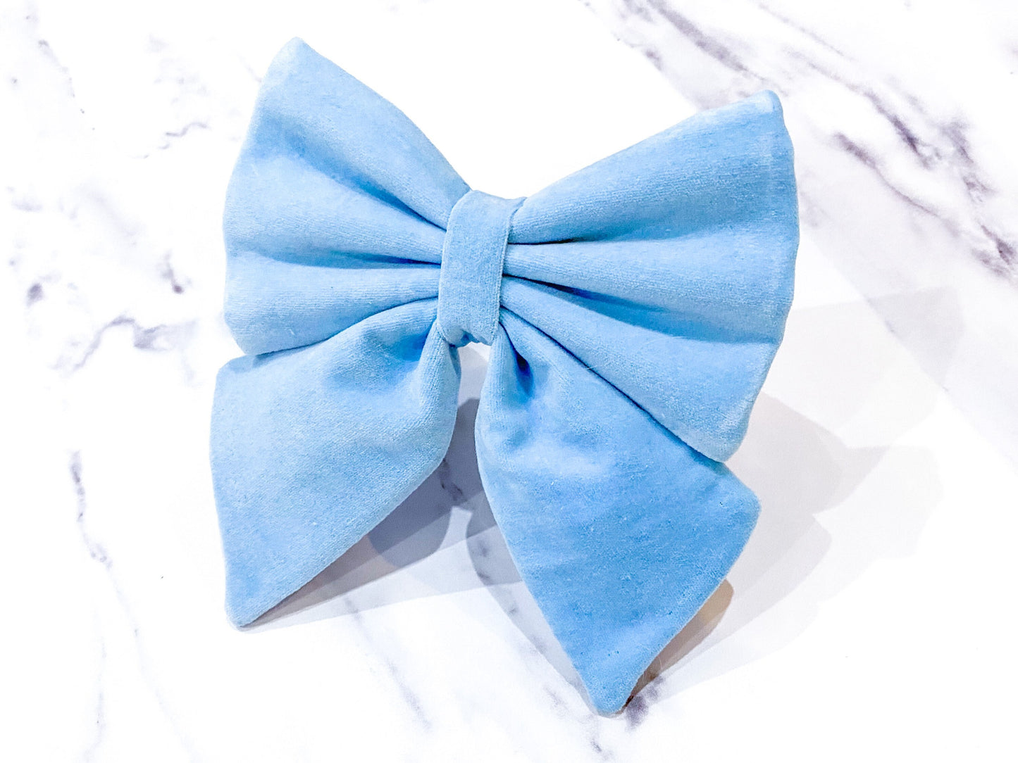 Sky blue velvet dog sailor bow – perfect for wedding, birthday, engagement party – handmade in the UK