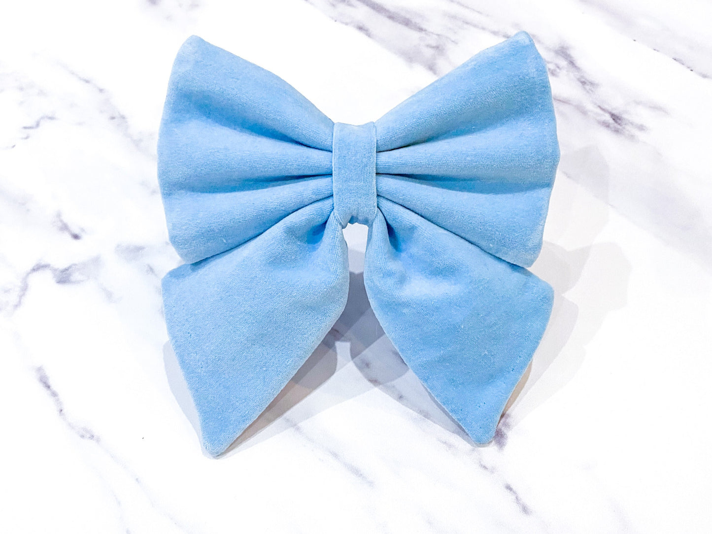 Sky blue velvet dog sailor bow – perfect for wedding, birthday, engagement party – handmade in the UK