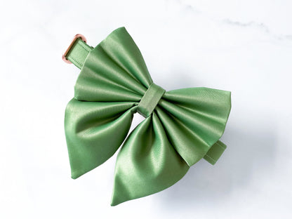 Spring Green Dog Sailor Bow, Dark Sage | Olive Green | Pistachio Green Silk Satin, Sage Green Dog Collar and Bow Set – Wedding dog attire
