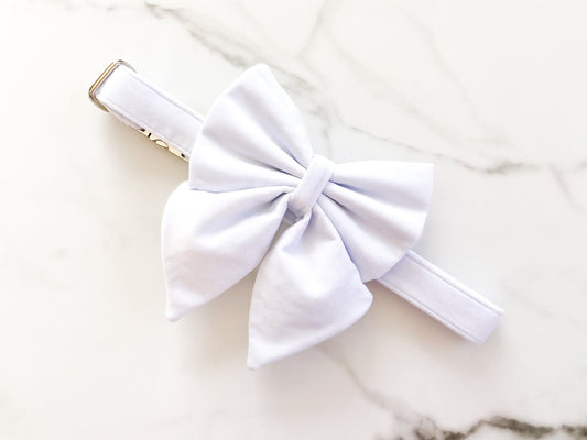 Pure White Velvet Dog Bow – Available in Sailor Bow and Bow Tie –  Dog Wedding Attire – Optional to Add Matching White Velvet Pet Collar