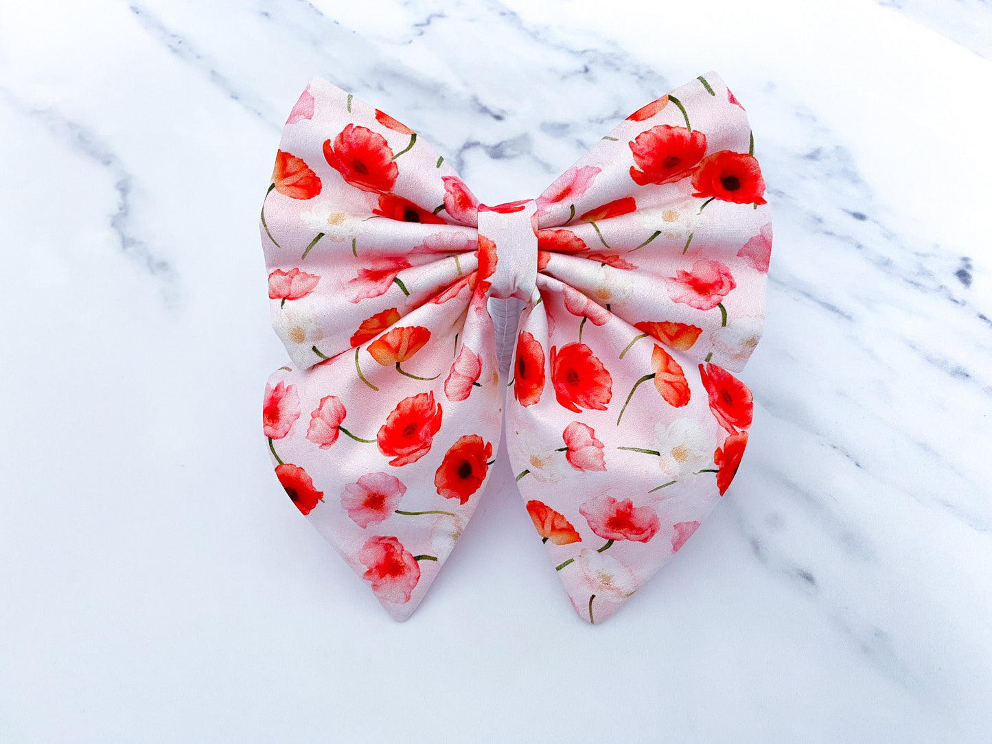Pink Poppy Flower Dog Bow, Available in Bow Tie and Sailor Bow Styles