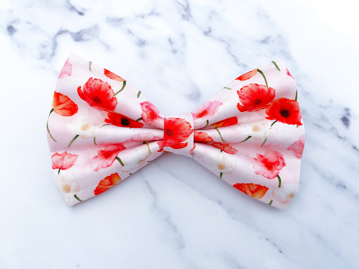 Pink Poppy Flower Dog Bow, Available in Bow Tie and Sailor Bow Styles