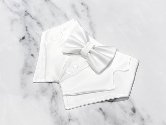 Ivory White Wedding Dog Tuxedo | Wedding Pet Tuxedo Bandana  | Dog Wedding Ring Bearer | Pure White |  Luxury Wedding Pet Attire
