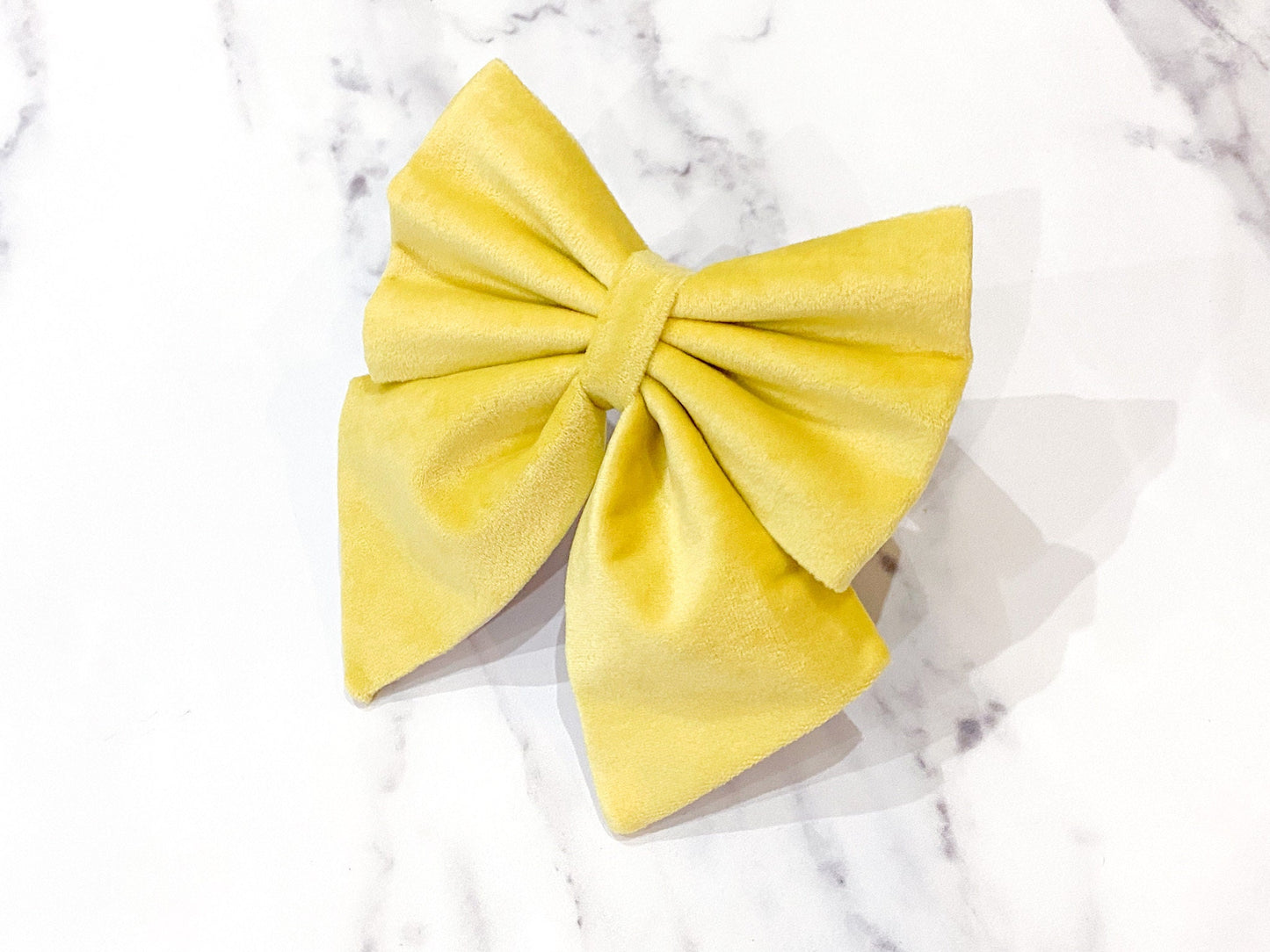 Pastel Yellow velvet dog bow, Available in sailor bow and bow tie style, Optional upgrade to Dog Collar Bow Set, Bright Yellow Pet Bow