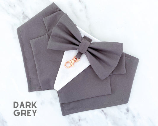 Grey Wedding Dog Tuxedo Bandana, Ring Bearer Attire for Pets