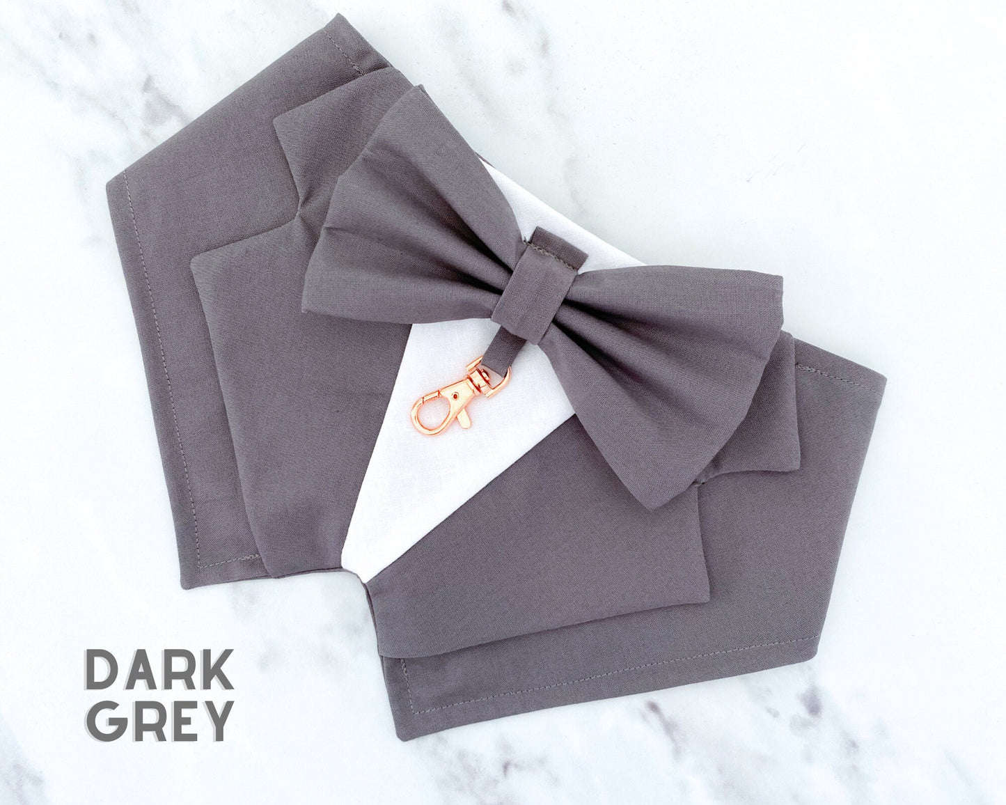 Grey Wedding Dog Tuxedo Bandana, Ring Bearer Attire for Pets