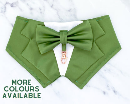 Olive Green Wedding Dog Tuxedo | Wedding Pet Tuxedo Bandana  | Dog Wedding Ring Bearer | Dark Sage Green |  Luxury Wedding Pet Attire