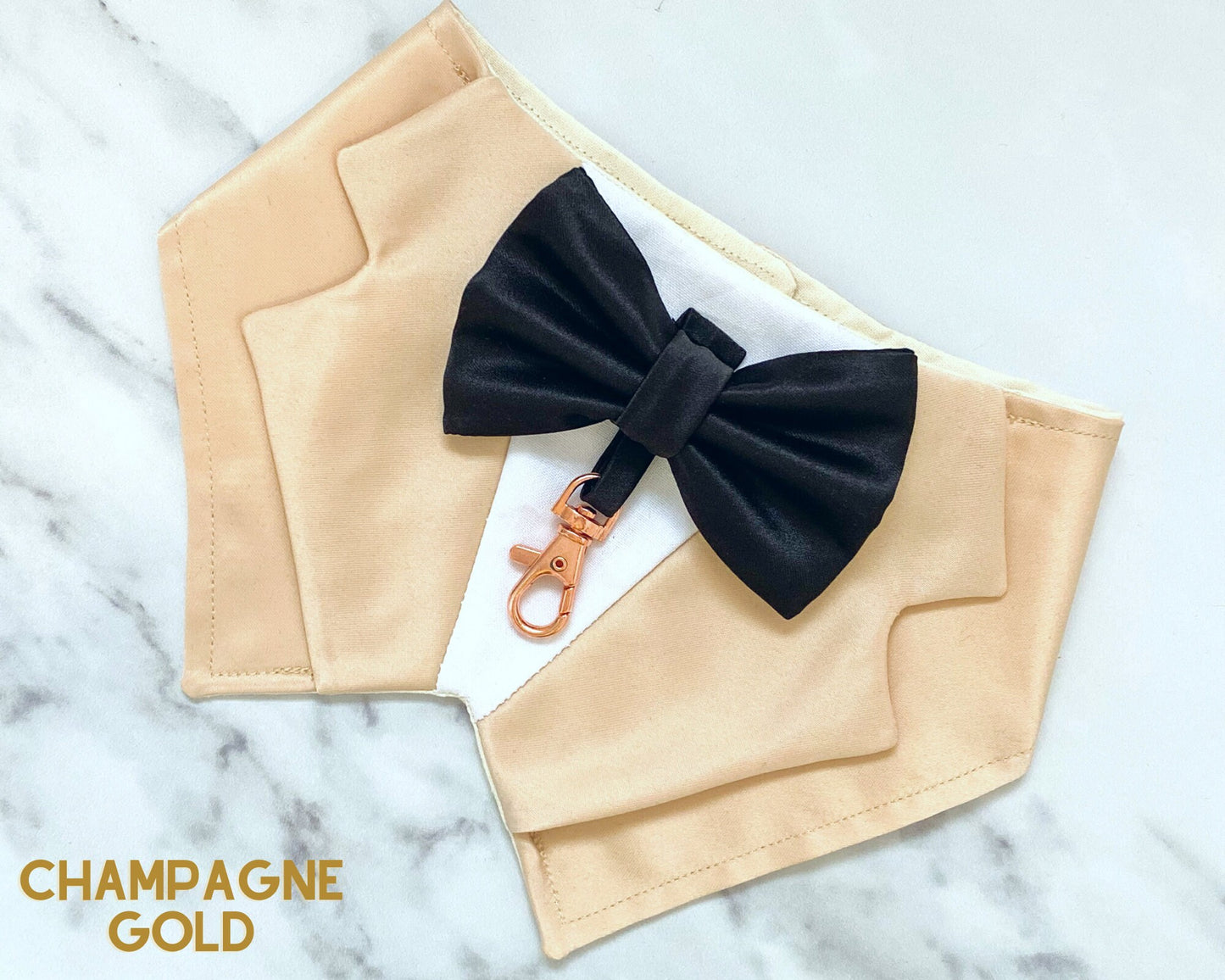 Champagne Gold Silk Satin Wedding Dog Tuxedo | Gold Beige Pet Tuxedo with Bow Tie  | Ring Bear Dog Tuxedo Bandana