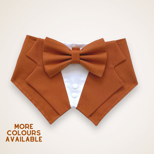 Terracotta Dog Wedding Tuxedo Bandana, Ring Bearer Attire for Pup of Honour
