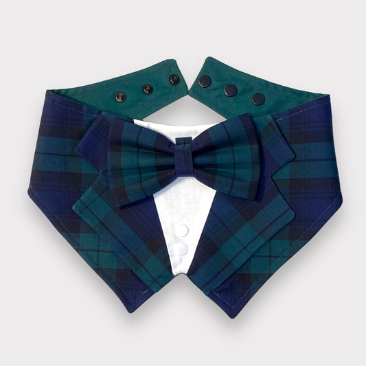 Black Watch Tartan Dog Tuxedo Bandana, Scottish Checks Dog Waistcoat for Clan Campbell