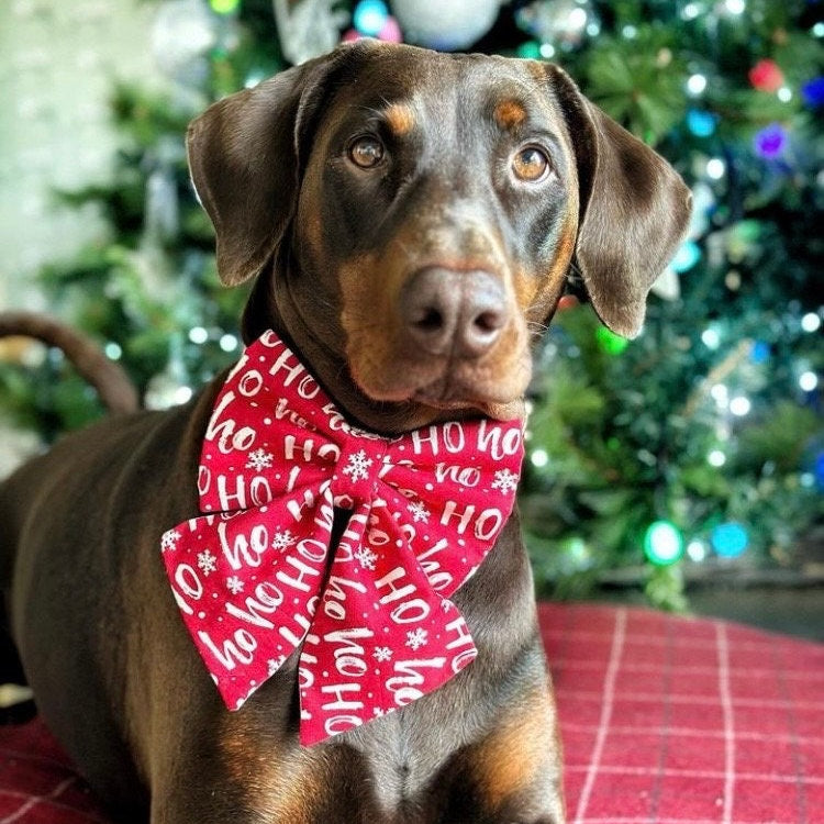 Christmas Dog Sailor Bow – Red "Ho Ho Ho" Cotton