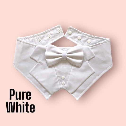 Pure White Velvet Wedding Dog Tuxedo, Solid White Tuxedo Bandana, Optional Upgrade to Ring Bearer, Perfect for Wedding parties