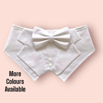 Pure White Velvet Wedding Dog Tuxedo, Solid White Tuxedo Bandana, Optional Upgrade to Ring Bearer, Perfect for Wedding parties