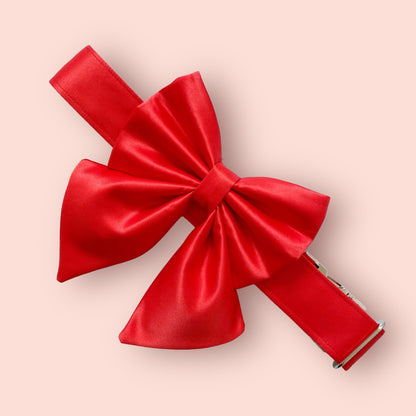 Bright Red Dog Bow, Available in Sailor bow and Bow Tie Style, Silk Satin Dog Collar and Bow set, festive Christmas bow,