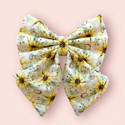 Summer Sunflower Dog Bow  – Available in Bow Tie and Sailor Bow – Optional to Upgrade with Matching Collar – Boho Sunflower bow