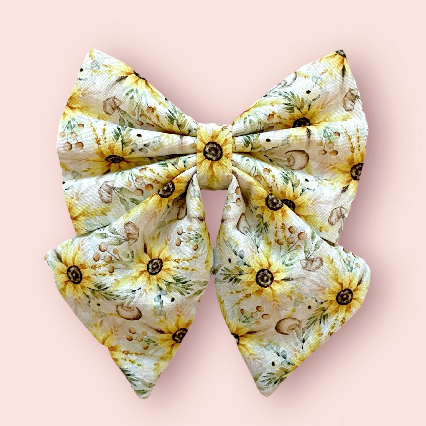 Summer Sunflower Dog Bow  – Available in Bow Tie and Sailor Bow – Optional to Upgrade with Matching Collar – Boho Sunflower bow
