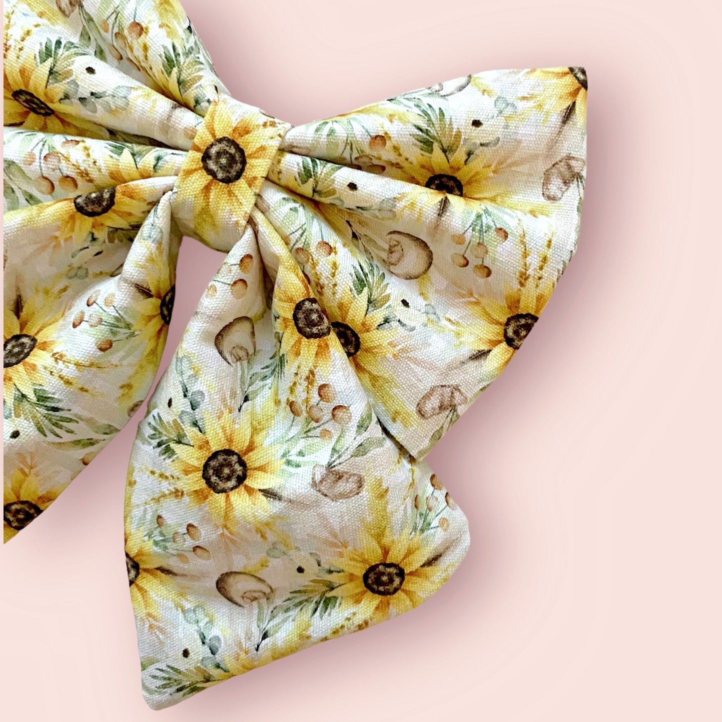 Summer Sunflower Dog Bow  – Available in Bow Tie and Sailor Bow – Optional to Upgrade with Matching Collar – Boho Sunflower bow