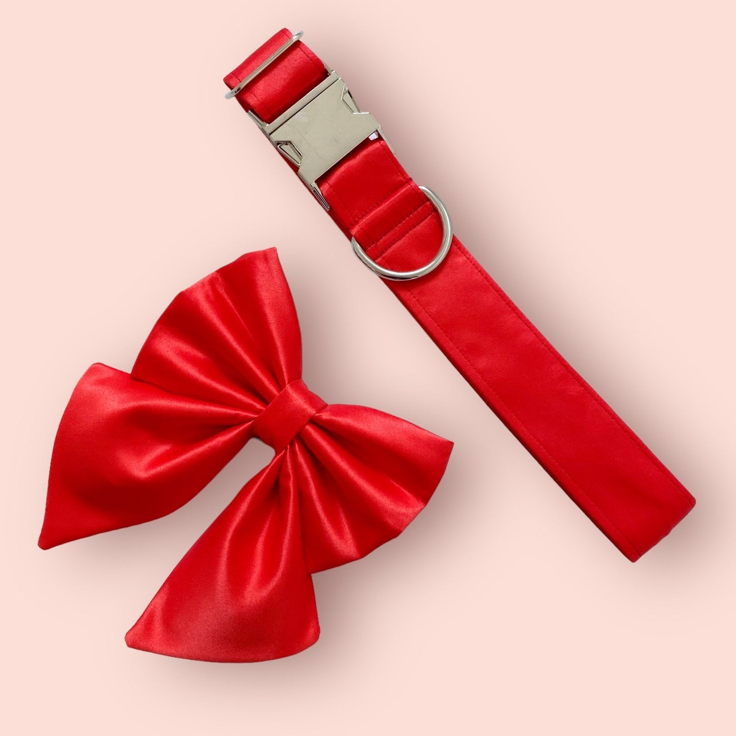 Bright Red Dog Bow, Available in Sailor bow and Bow Tie Style, Silk Satin Dog Collar and Bow set, festive Christmas bow,