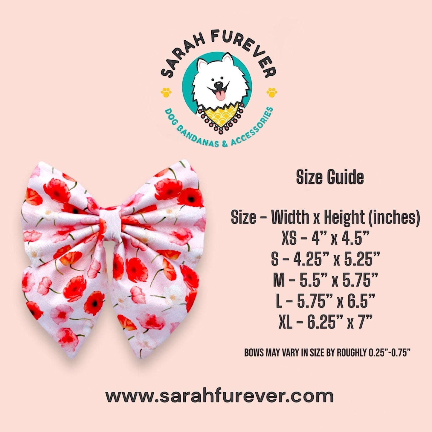 Pink Poppy Flower Dog Bow, Available in Bow Tie and Sailor Bow Styles