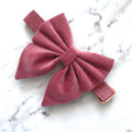 Dusty Pink velvet dog bow, available in sailor bow and bow tie styles, optional with matching collar, dusky rose velvet dog bow collar
