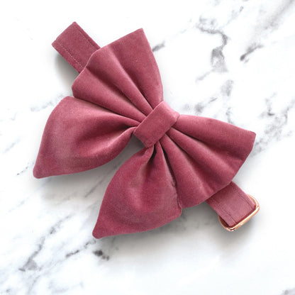 Dusty Pink velvet dog bow, available in sailor bow and bow tie styles, optional with matching collar, dusky rose velvet dog bow collar