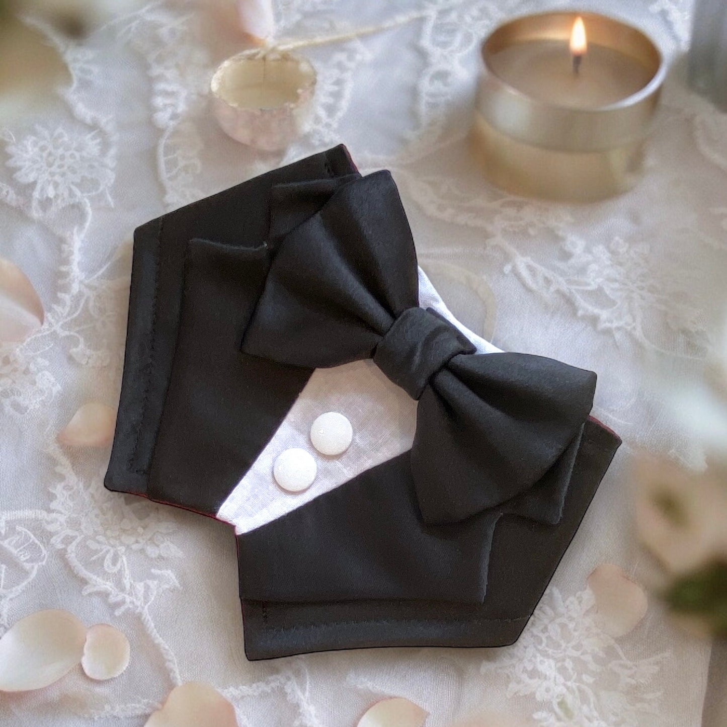 Black Silk Satin Wedding Dog Tuxedo | Black Wedding Pet Tuxedo Bandana  | Dog Wedding Ring Bearer | Luxury Wedding Pet Attire