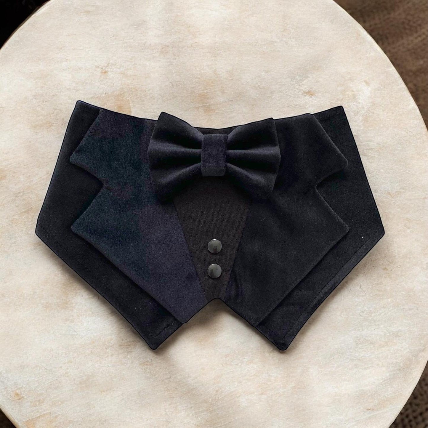 Solid Black Velvet Dog Tuxedo Bandana, All Black Wedding Pet Tuxedo, Black Velvet Dog Tuxedo With Black Bow Tie, Dog Wedding Outfit