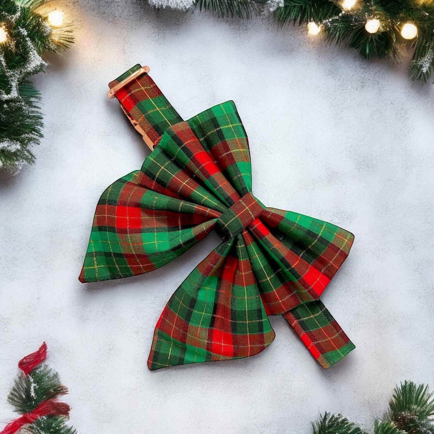 Christmas Tartan Dog Sailor Bow: Red and Green Plaid Pet Accessory