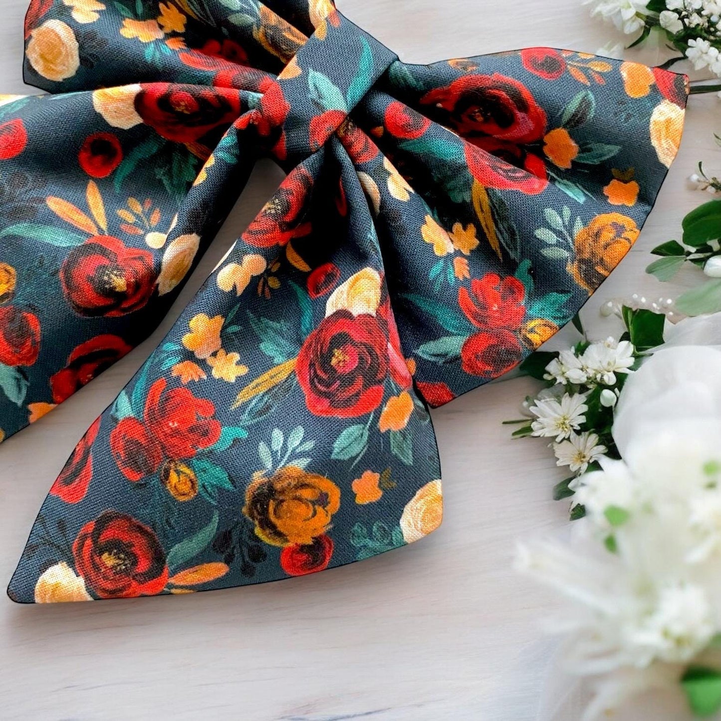 Christmas Florals Dog Sailor Bow, Winter Flowers Dog Sailor Bow, Watercolour Roses Dog Sailor Bow, Perfect for Christmas and Wedding
