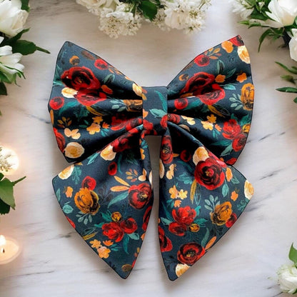 Christmas Florals Dog Sailor Bow, Winter Flowers Dog Sailor Bow, Watercolour Roses Dog Sailor Bow, Perfect for Christmas and Wedding