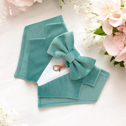 Turquoise Blue Wedding Dog Tuxedo | Wedding Pet Tuxedo Bandana  | Optional Change to Classic Button Style | Seafoam Blue Wedding Pet Attire