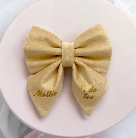 Warm Beige Velvet Dog Bow, Available in Sailor Bow and Bow Tie, Light Gold Velvet Pet Bow, Perfect for Special Occasions, Leash not included