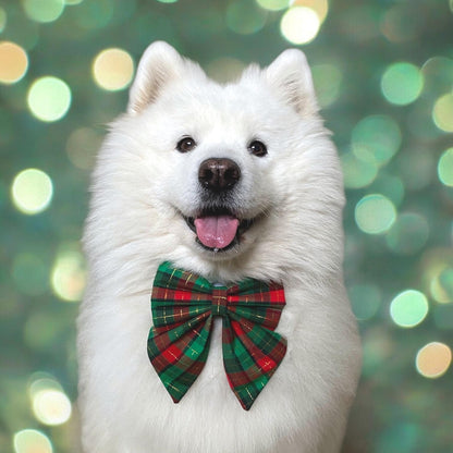 Christmas Tartan Dog Sailor Bow: Red and Green Plaid Pet Accessory