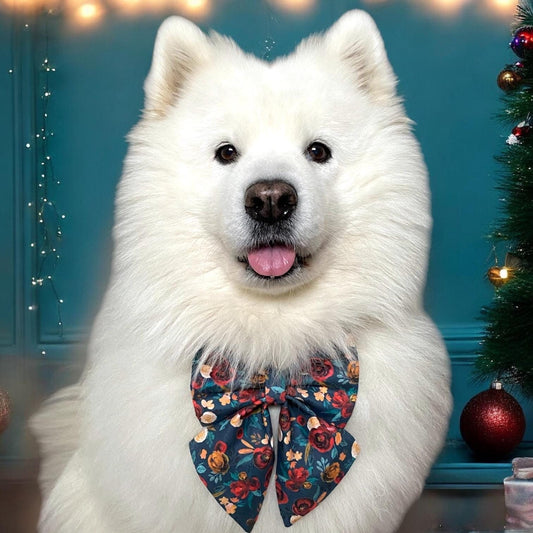 Christmas Florals Dog Sailor Bow, Winter Flowers Dog Sailor Bow, Watercolour Roses Dog Sailor Bow, Perfect for Christmas and Wedding