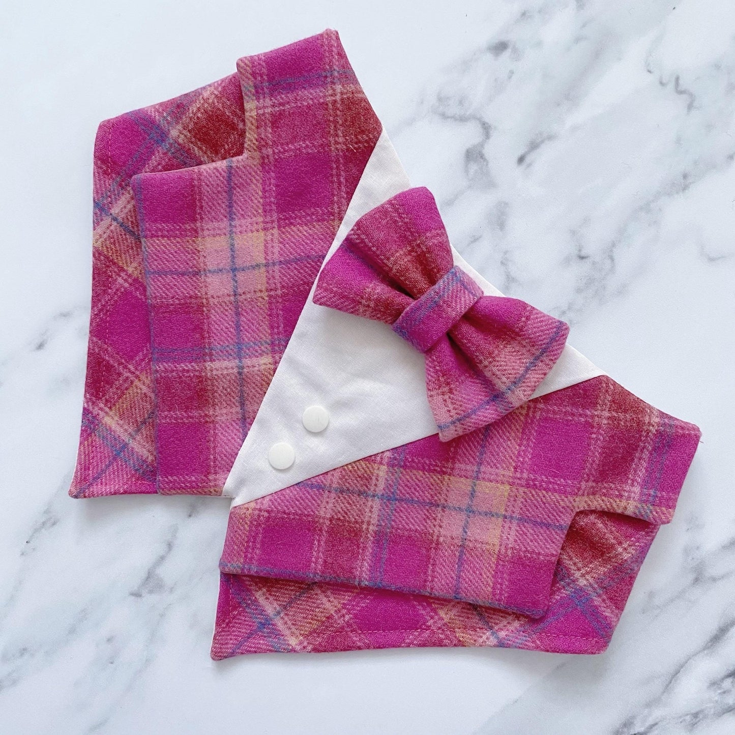 Pink Tartan Dog Tuxedo Bandana with Bow Tie
