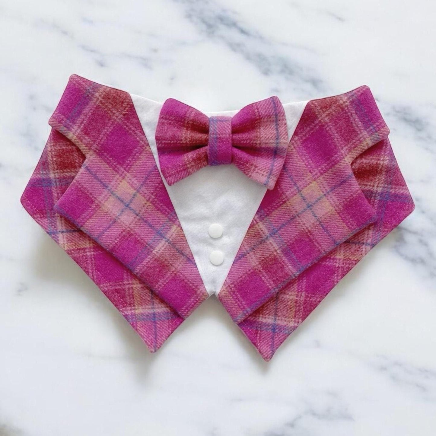 Pink Tartan Dog Tuxedo Bandana with Bow Tie