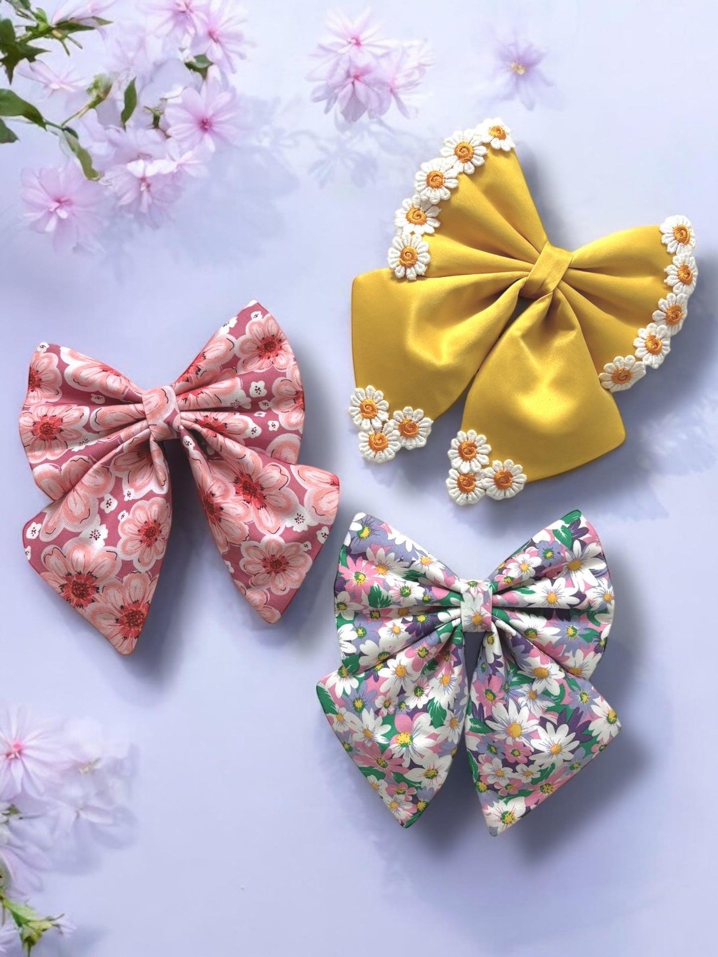 Pink Dahlia Flowers Dog Bow, Pink Floral Dog Bow, Available in Sailor bow and Bow Tie Style, Spring and Summer Dog Bow, Big Dog Bows