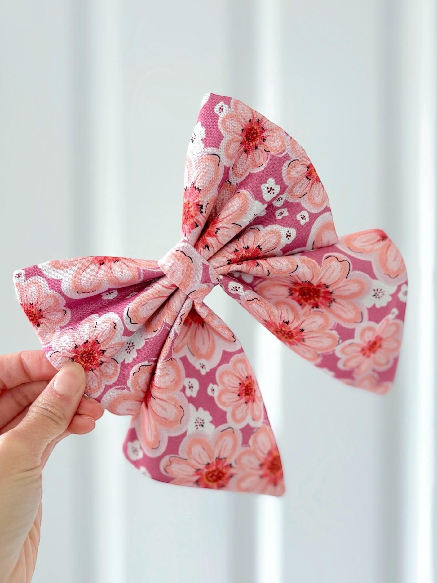 Pink Dahlia Flowers Dog Bow, Pink Floral Dog Bow, Available in Sailor bow and Bow Tie Style, Spring and Summer Dog Bow, Big Dog Bows