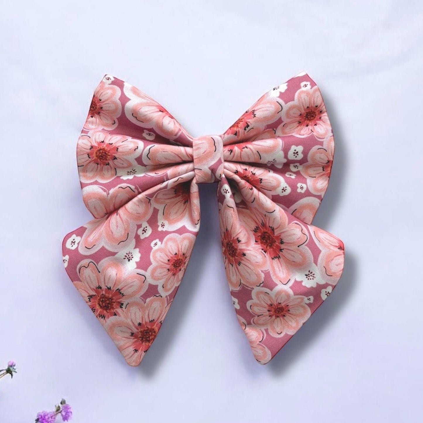 Pink Dahlia Flowers Dog Bow, Pink Floral Dog Bow, Available in Sailor bow and Bow Tie Style, Spring and Summer Dog Bow, Big Dog Bows