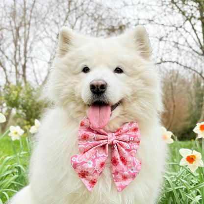 Pink Dahlia Flowers Dog Bow, Pink Floral Dog Bow, Available in Sailor bow and Bow Tie Style, Spring and Summer Dog Bow, Big Dog Bows