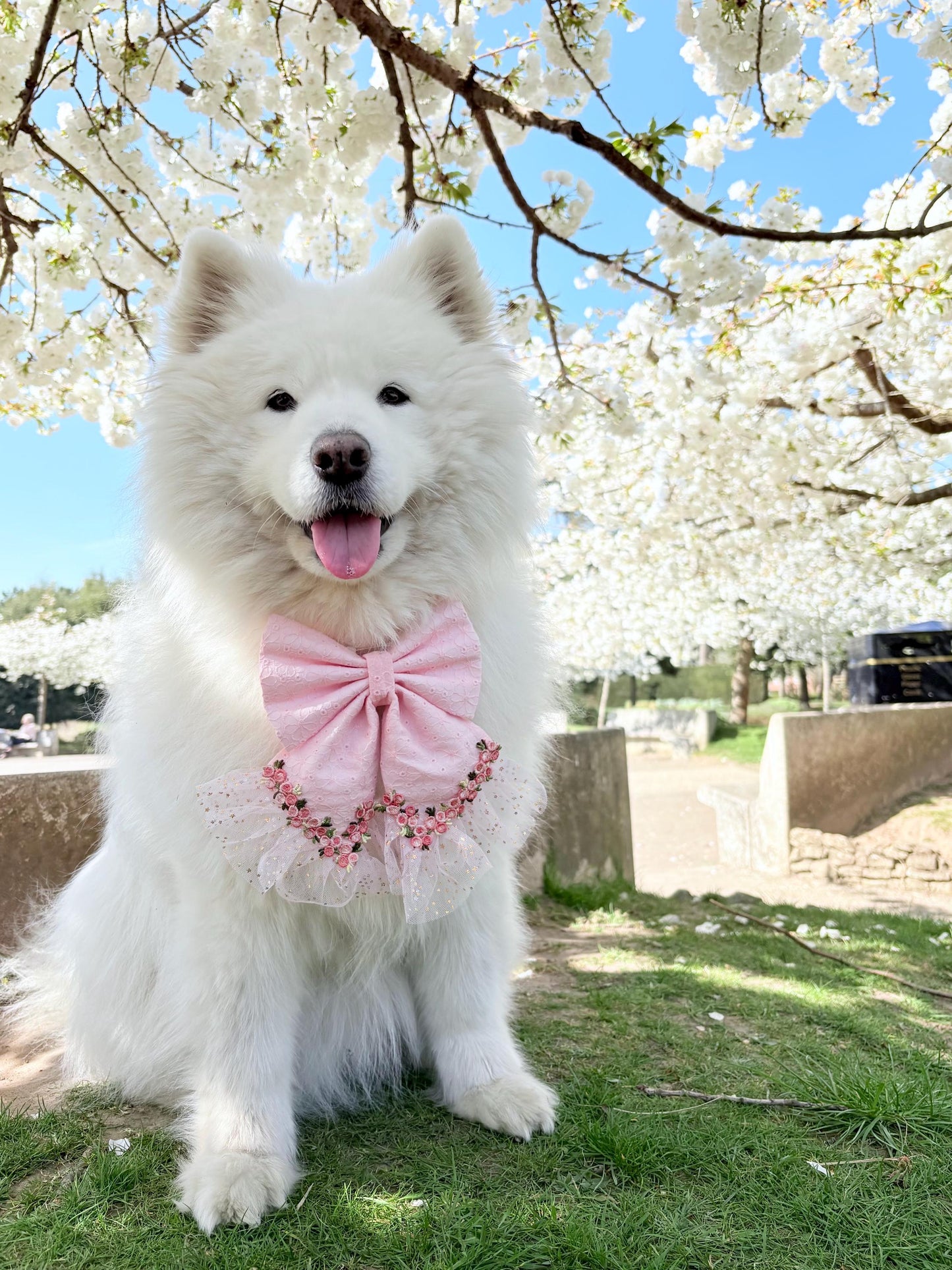 Pink Floral Dog Sailor Bow: Wedding Pet Accessory for Girl Pup