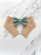 Khaki Wedding Dog Tuxedo Bandana with Sage Green Bow Tie