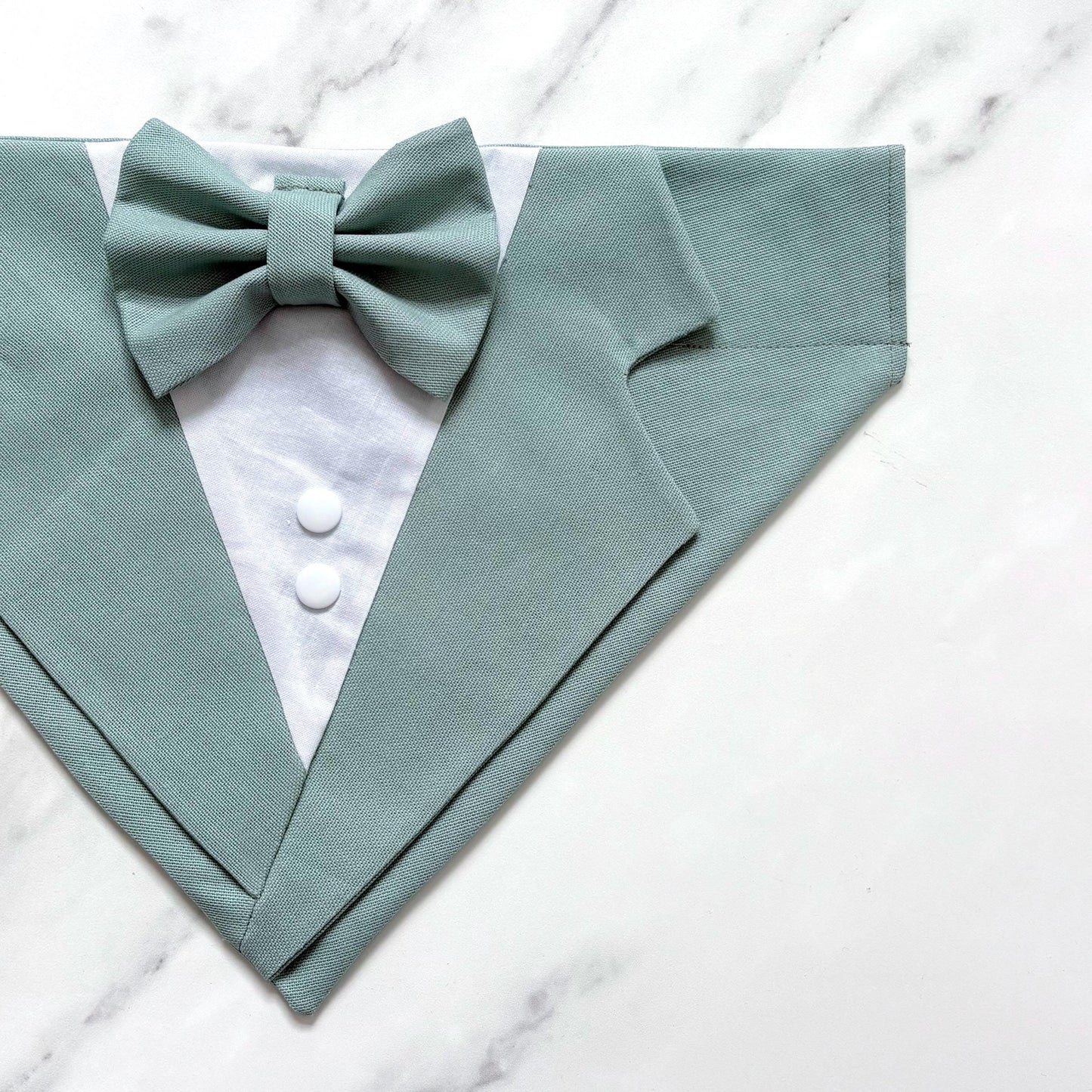 Sage Green Dog Tuxedo Bandana: Wedding Ring Bearer Outfit, Handmade in Norfolk