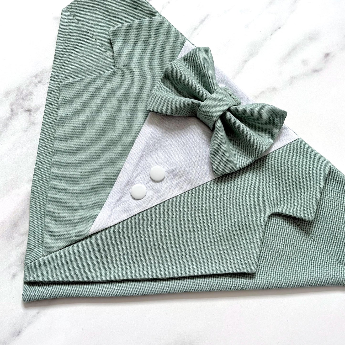 Sage Green Dog Tuxedo Bandana: Wedding Ring Bearer Outfit, Handmade in Norfolk