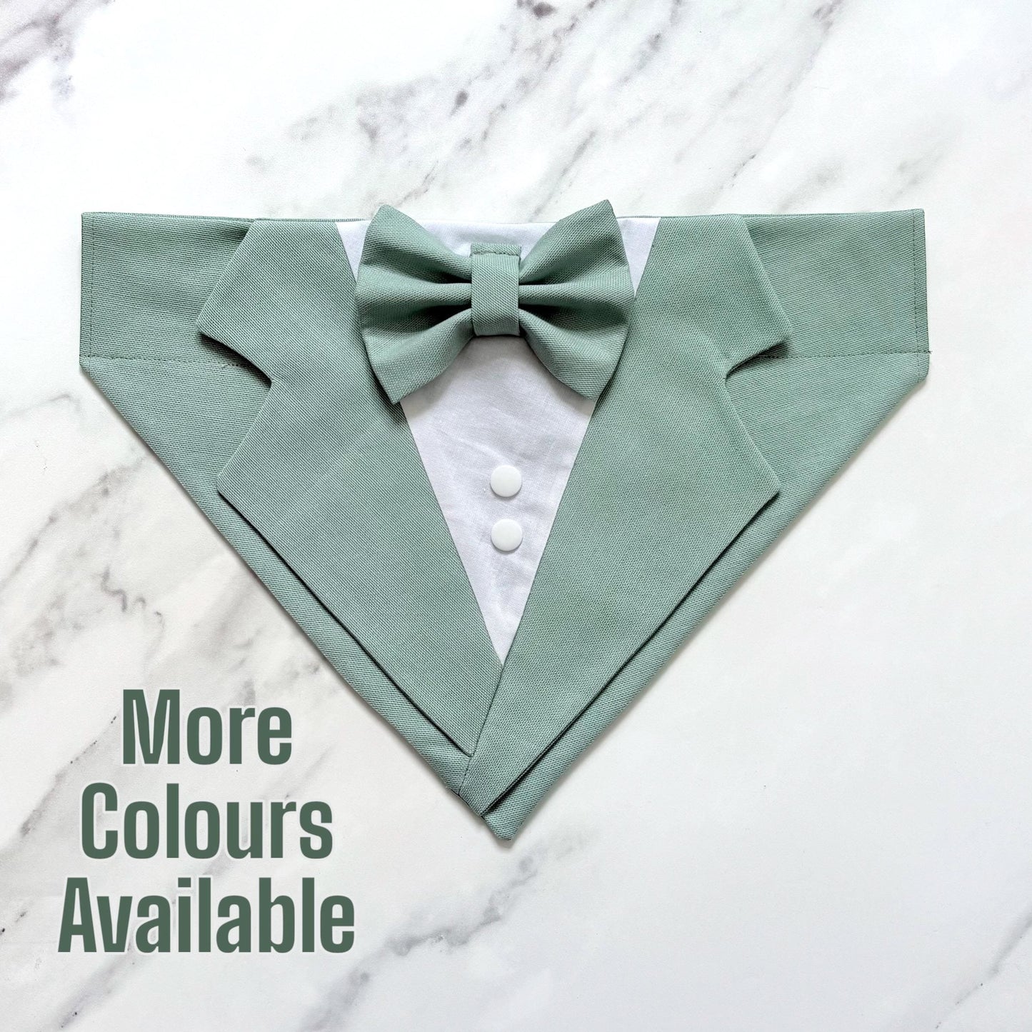 Sage Green Dog Tuxedo Bandana: Wedding Ring Bearer Outfit, Handmade in Norfolk