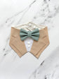 Khaki Wedding Dog Tuxedo Bandana with Sage Green Bow Tie