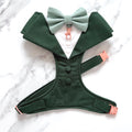 Dark Green Dog Tuxedo Harness with Bow Tie: Pet Wedding Suit Handmade in Norfolk